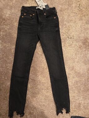 Zara Black Skinny Jeans with Frayed Hem